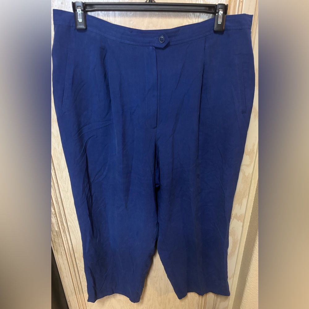 Maggie McNaughton Royal Blue 100% Silk Dress Pants Women's Plus Size 20W Pockets